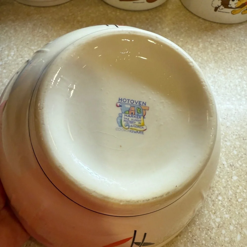 Vintage Harker Hotoven Ceramic Pottery Bowl White Dish Red Flower
